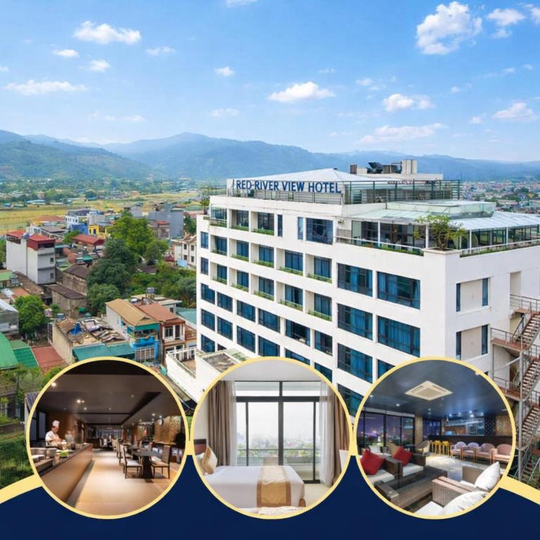 a collage of photos of a hotel at Red River View Hotel in Lao Cai