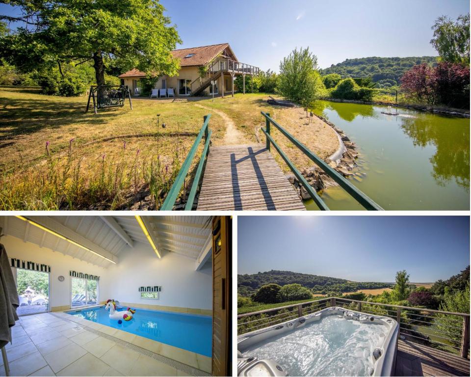 a collage of pictures of a house and a swimming pool at Zenitude Villa - Indoor Pool & Jacuzzi in Jezainville
