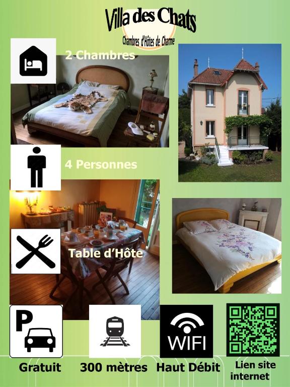 a collage of pictures of different types of houses at la villa des chats in Andrésy