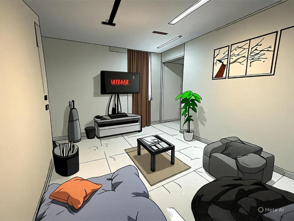 a drawing of a living room with a tv at Sharo's House in Cairo