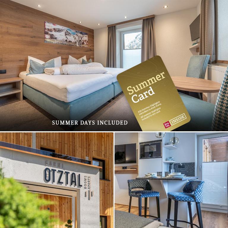 a collage of two pictures of a hotel room at Garni Ötztal ROOMS & APARTS in Sölden
