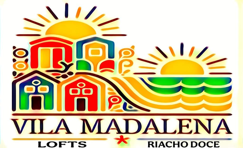a logo for a vacation destination with the sun and houses at Villa Madalena Lofts in Maceió