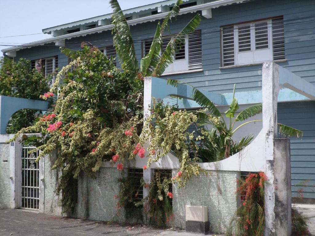 a house with flowering plants on a wall at Villa Barboteau in Port-Louis