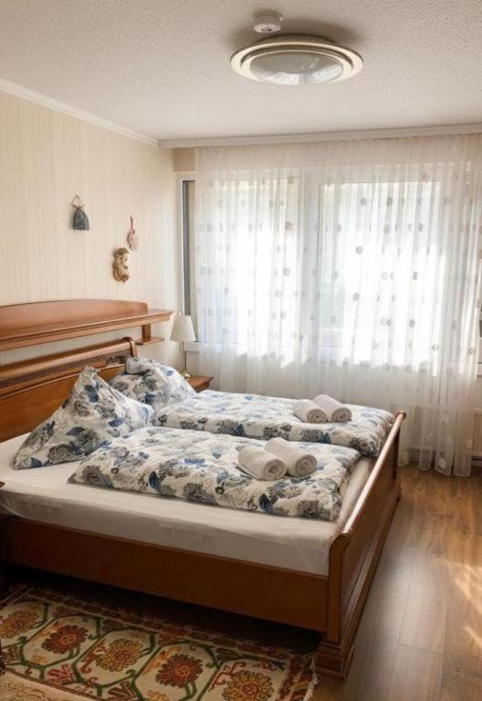 a bedroom with a bed and a window at Schönes Apartment mit Pool&Sauna in Bingen am Rhein