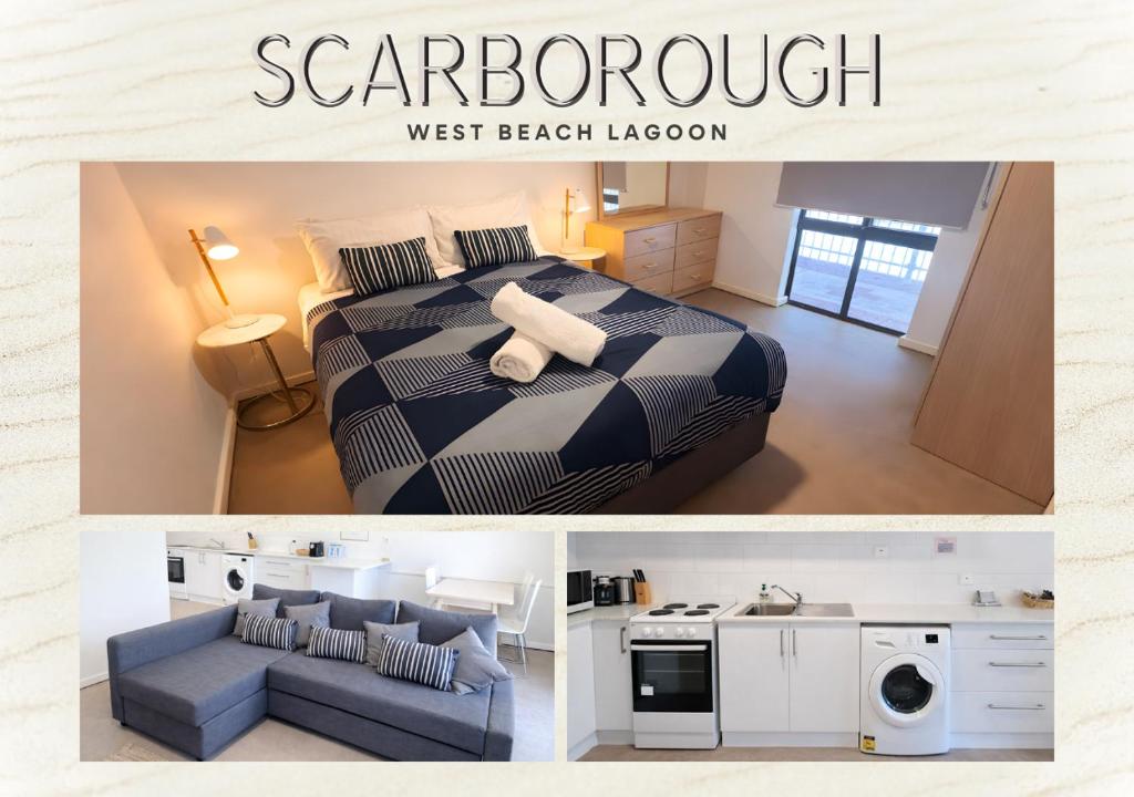 a bedroom with a bed and a couch in a room at West Beach Lagoon 206 Ground Floor 2mins beach in Perth
