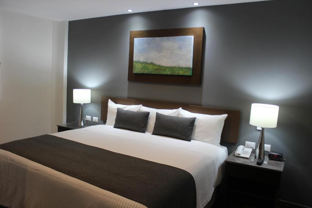 Postel nebo postele na pokoji v ubytování Eco Hotel Guadalajara Expo