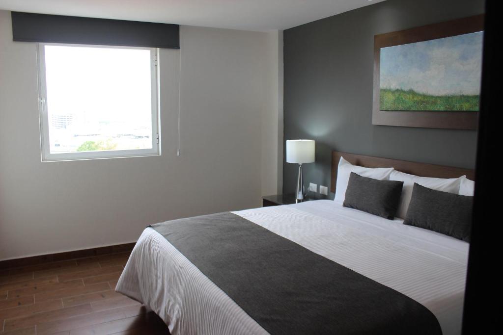 Postel nebo postele na pokoji v ubytování Eco Hotel Guadalajara Expo