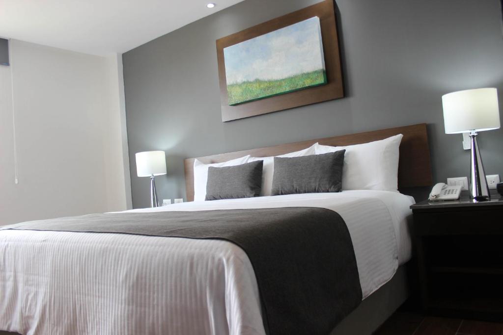 Postel nebo postele na pokoji v ubytování Eco Hotel Guadalajara Expo