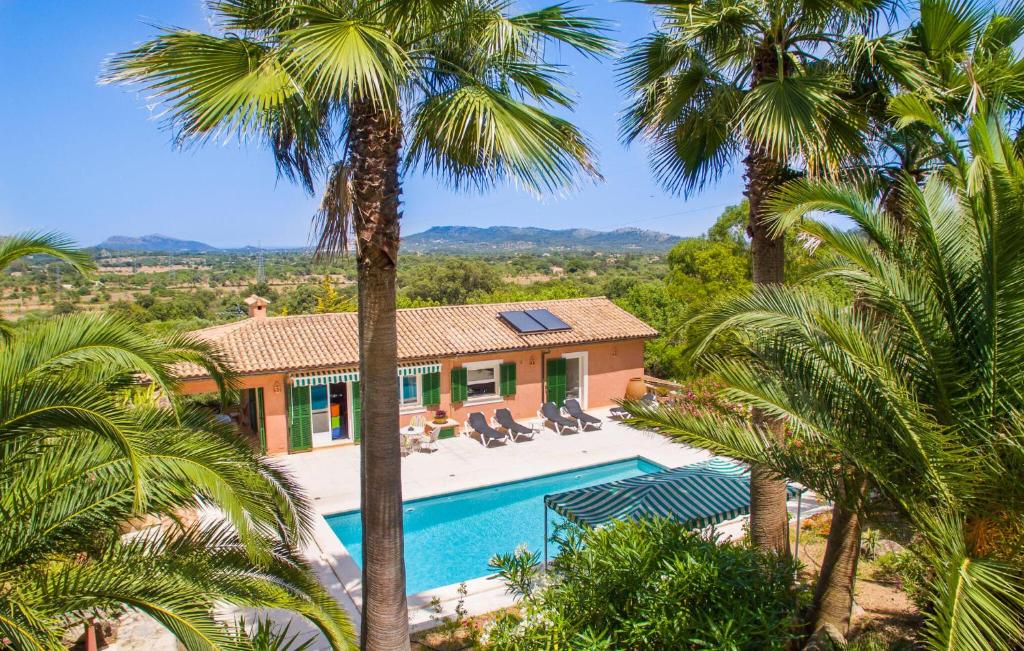a house with a swimming pool and palm trees at Santa Maria in Artá