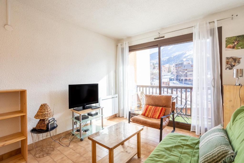a living room with a couch and a tv at Central Parc T2 Pour 4 Pers in Briançon
