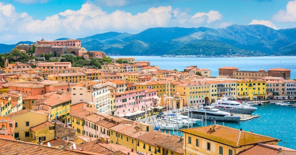 a view of a city with boats in a harbor at Porto 24 in Portoferraio