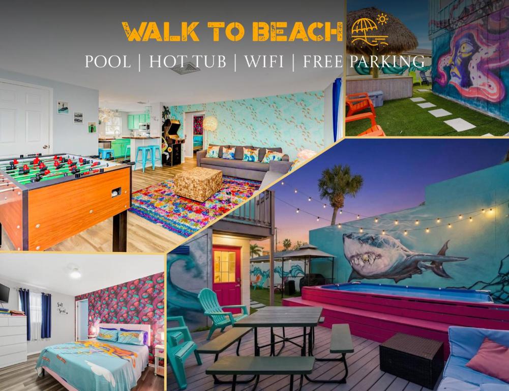 a collage of pictures of a bedroom and a room at Spacious Unique Heated Pool 2 Hot Tubs Pkg in Sarasota