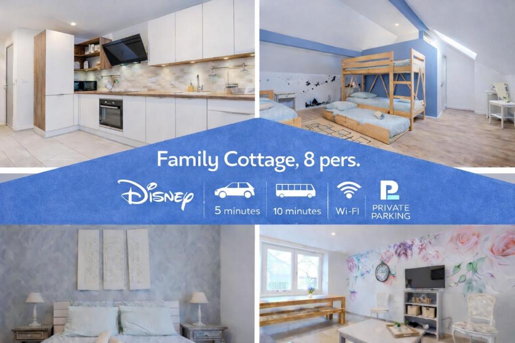 a collage of three pictures of a house at Family Cosy Cottage 3 ch 2 sdb, 5 minutes Disneyland! in Magny-le-Hongre