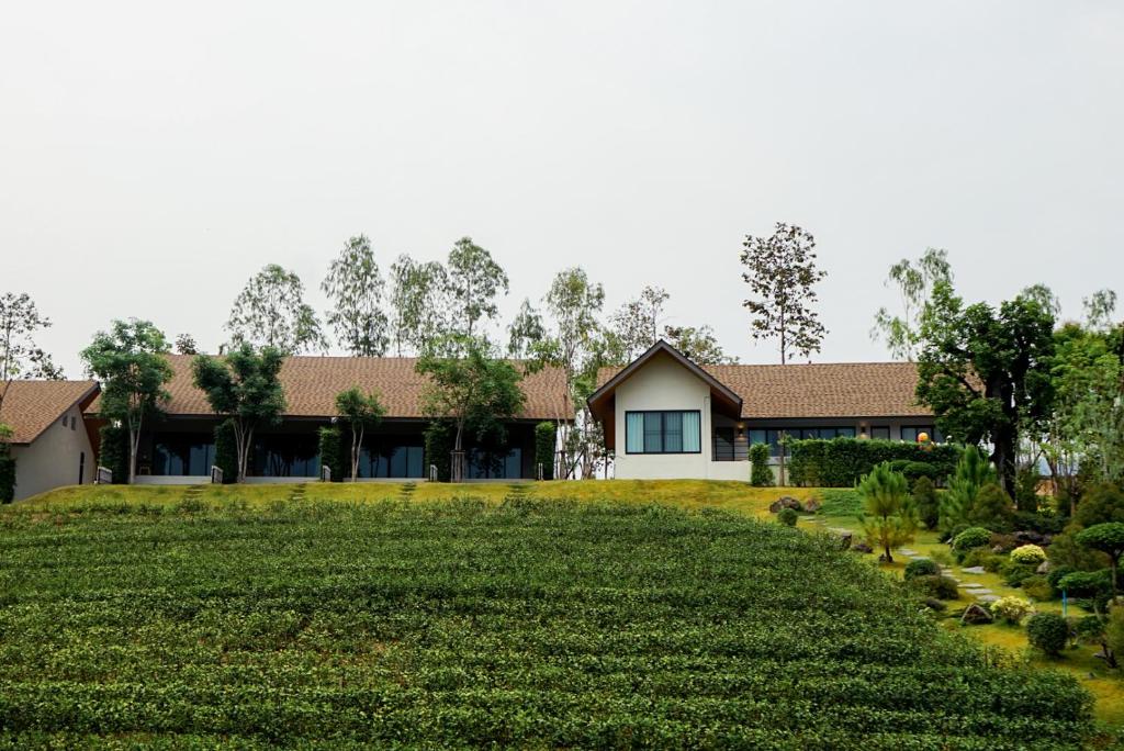 a house with a large lawn in front of it at PASSA ผัสสะ Tea Plantation @Mae On in Ban Huai Kaeo