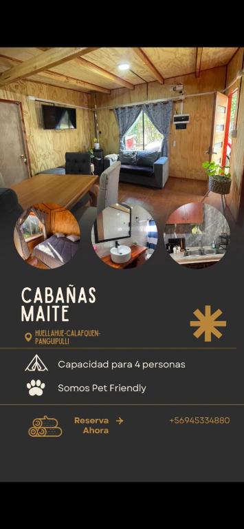 a poster of a living room with a table at Cabañas Maite Panguipulli Calafquen 2 in Huellahue