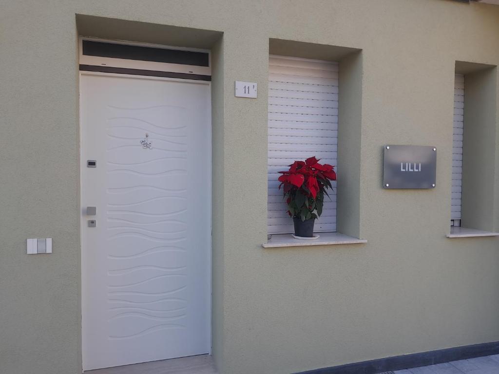 a building with a white door and a plant in a window at Lilli & Evoque Apartments in Civitanova Marche