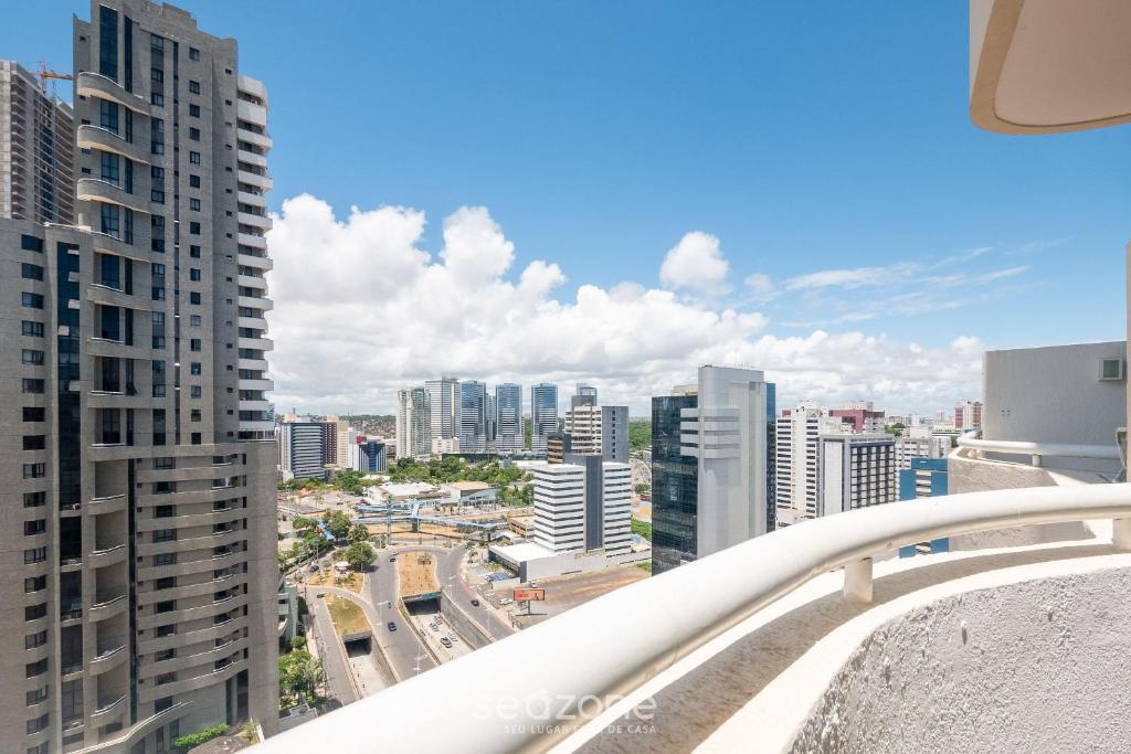 a view of the city from the balcony of a building at Studio w/ pool & barbecue in the building RAQ1609 in Salvador
