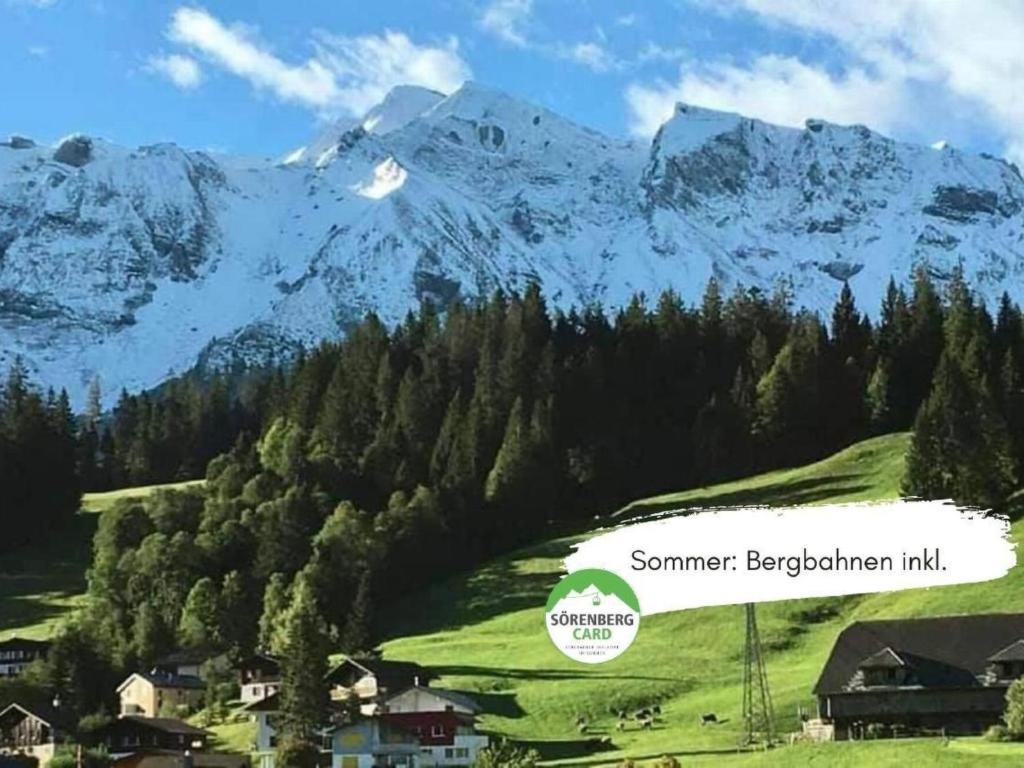 a snow covered mountain with a village and trees at Apartment Baldo by Interhome in Sörenberg