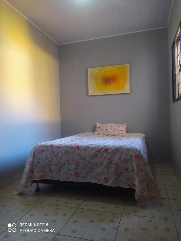 a bedroom with a bed and a painting on the wall at Hostel Hotel uma otima opçao para suas ferias e um bom descanso in Cianorte