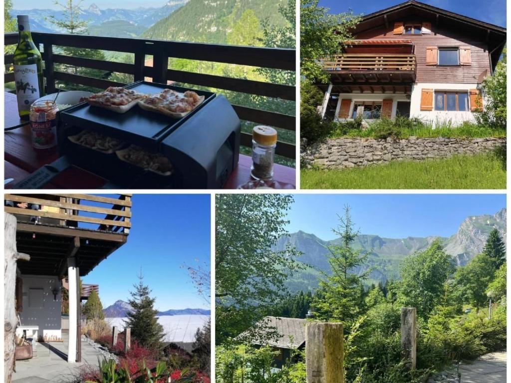 a collage of photos with a house and mountains at Apartment Chalet Hörler direkt im Ski- und Wandergebiet by Interhome in Emmetten