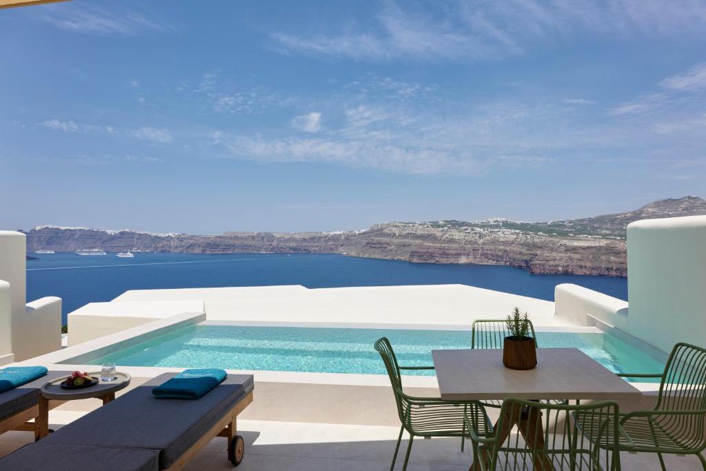 a view of the pool from a villa at Apanemo Private Suites in Akrotiri