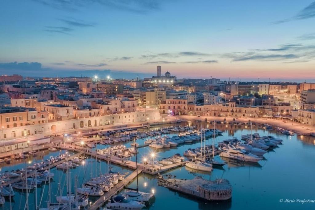 a harbor in a city at night at Levante al porto in Bisceglie