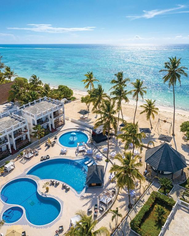 an aerial view of the beach and the ocean at Protels La Plage Resort in Bwejuu