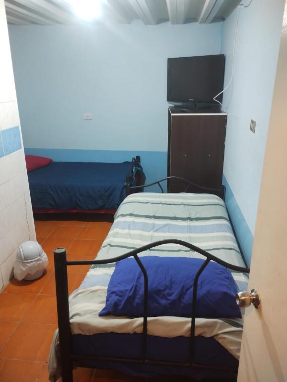 a bedroom with a bed and a tv in a room at Hostal Claunorte in Calama
