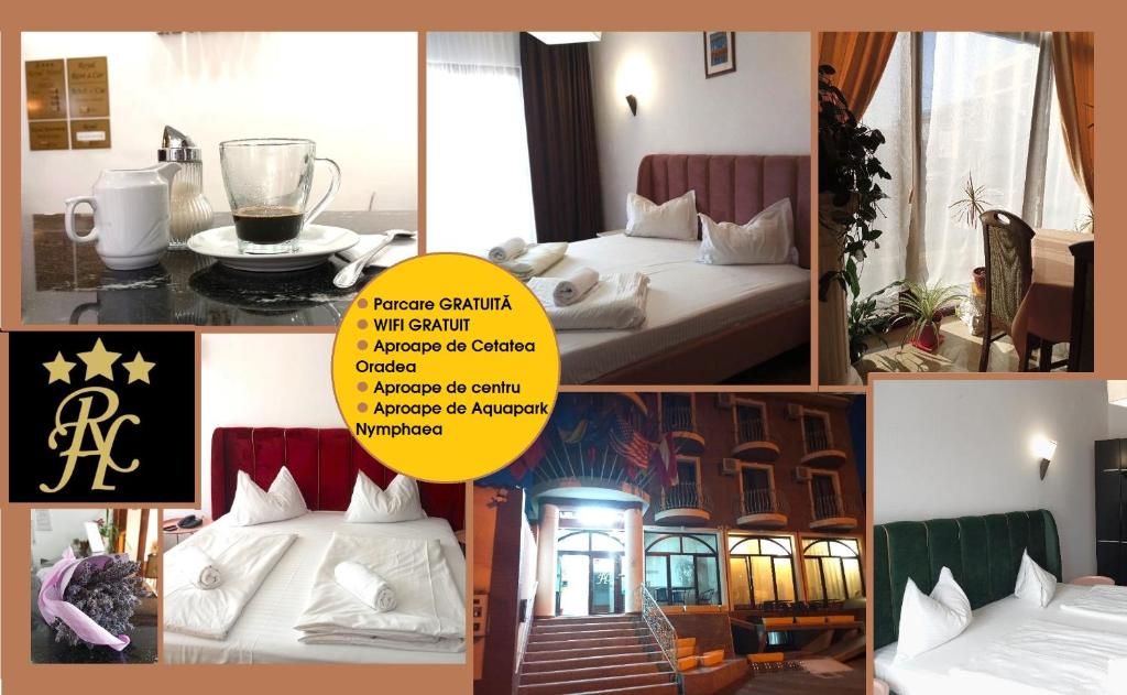 a collage of photos of a hotel room at RHC Royal Hotel in Oradea