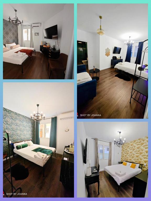 a collage of three pictures of a hotel room at Royal Lux in Sagunto