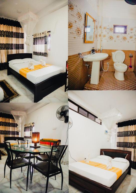 four pictures of a hotel room with a bed and a bathroom at SECRET MIRAGE Ella in Ella