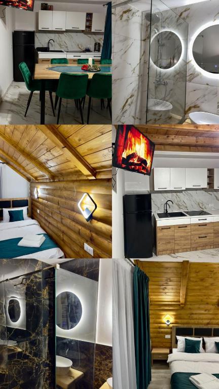 a collage of photos of a hotel room at Cabana Lavinia Daniel in Statjunea Borsa