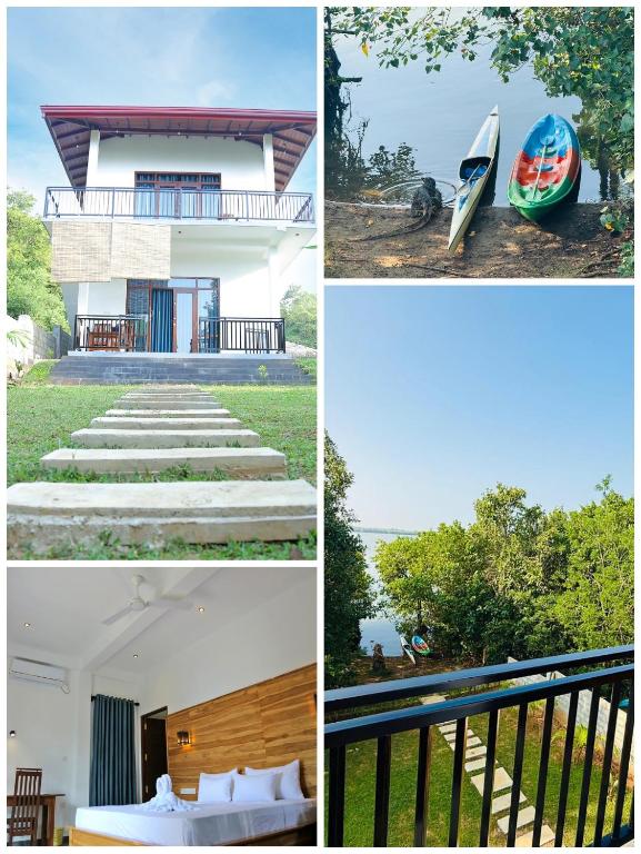 a collage of four pictures of a house at Cormorant Bath in Netolpitiya