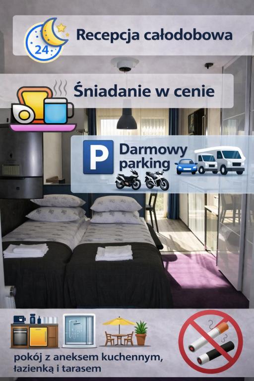 a poster of a bedroom with a bed in a room at 3-Studio in Poznań