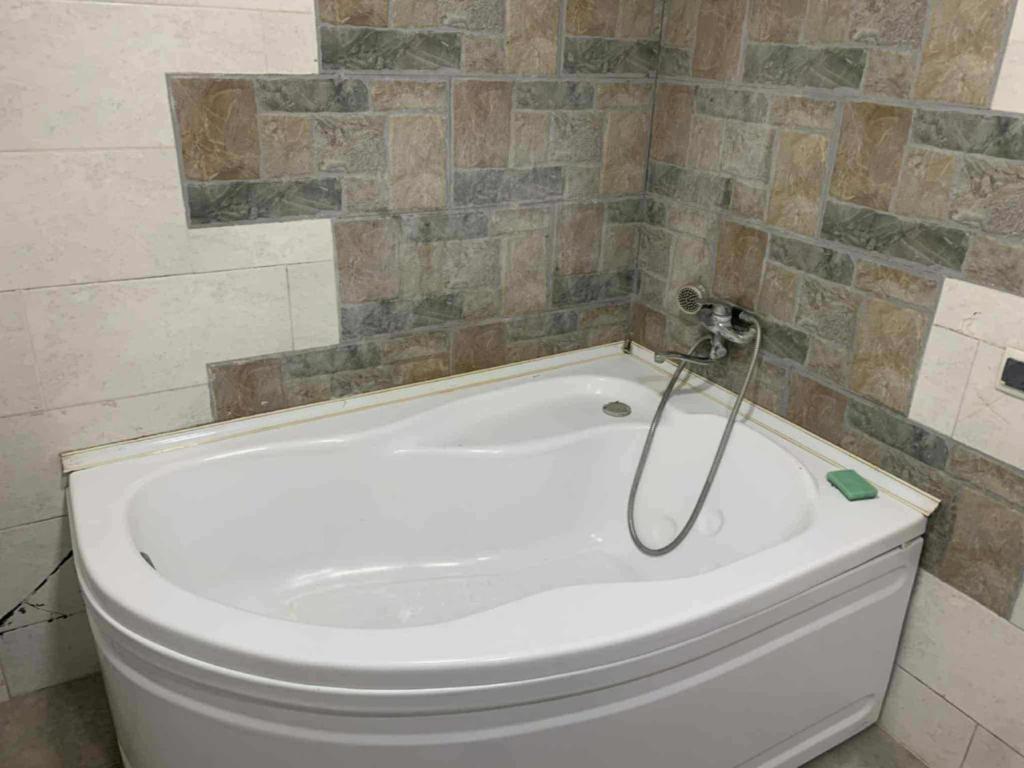 a bath tub in a bathroom with a toilet at Village house in Telavi