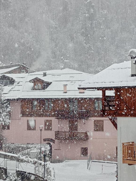 a house with snow on the roof of it at Maso Anna in Commezzadura