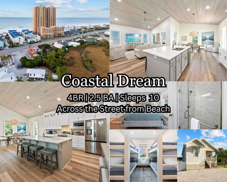 a collage of pictures of a beach house at Luxury 4BR, Across street from beach, Sleeps 10! in Gulf Shores
