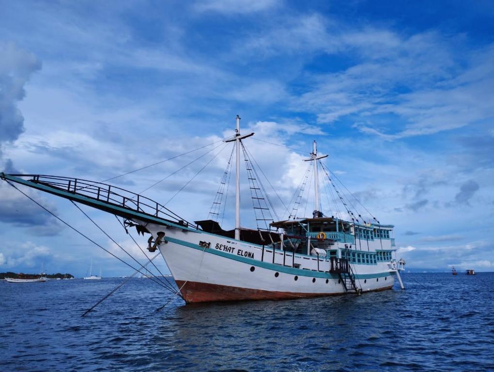 a boat sitting in the ocean on the water at Sehat Elona Adventure in Lombok