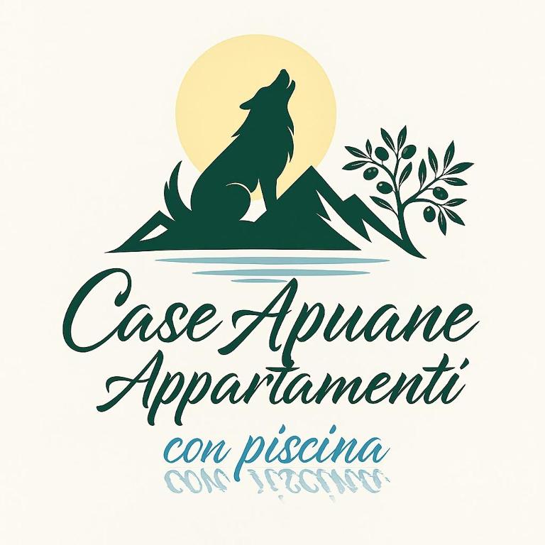 ein Logo, das einen Wolf auf einem Berggipfel zeigt. in der Unterkunft Case Apuane in Minucciano