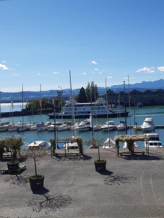 a group of boats docked in a marina at Ferienwohnung Engel in Romanshorn