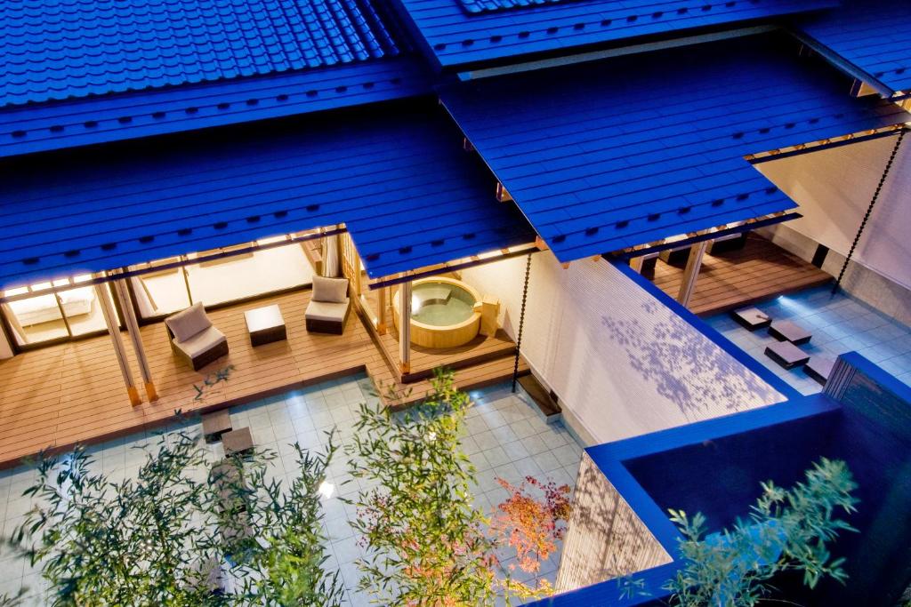 an overhead view of a house with a swimming pool at Okunoin Hotel Tokugawa in Nikko
