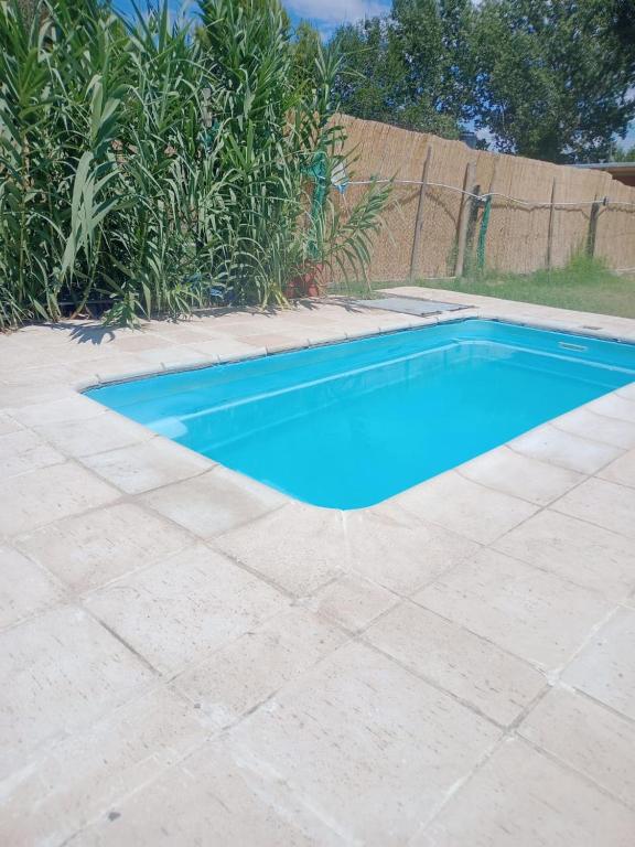 a small blue swimming pool in a yard at Casa con pileta Pedriel I in Ciudad Lujan de Cuyo