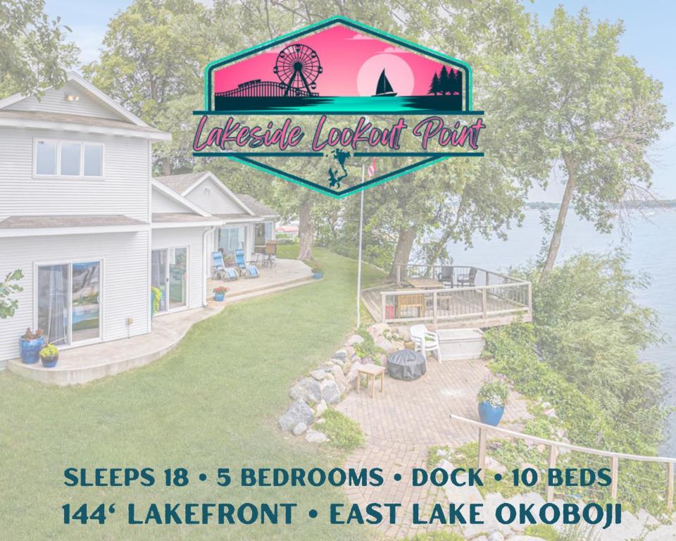a rendering of a house with a sign in the yard at The Lakeside Lookout on Gingles Point in Arnolds Park
