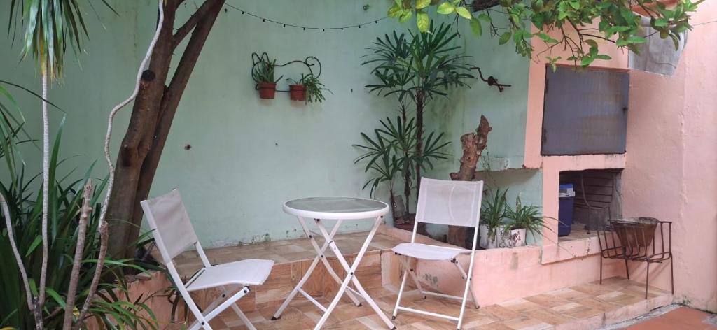 two chairs and a table in a room with plants at El limonero in Paso de los Libres