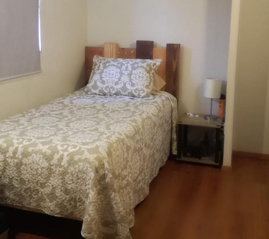 a bedroom with a bed and a table with a lamp at Casagrande in San José de Malpaso