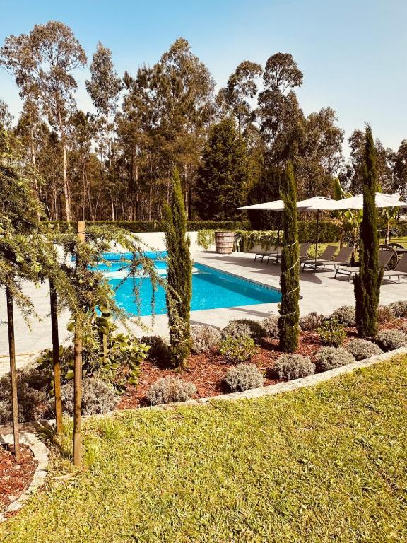 a swimming pool in a yard with trees at Casa Aurora in Perelhal