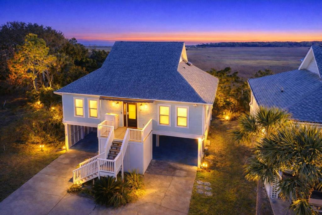 an overhead view of a white house with a staircase at Harbor Island 49 Nautical Watch in Fripp Island