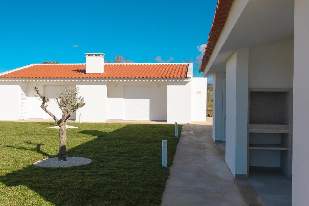 a small tree in a yard next to a house at Casa Refúgio da Natureza in Macedo de Cavaleiros