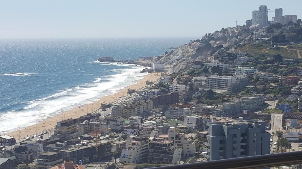 an aerial view of a beach and the ocean at Fortezuelo - Ventisquero Hudson in Viña del Mar