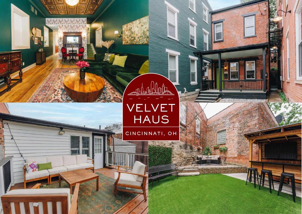 a collage of three pictures of a house at Velvet Haus Downtown 3rd Floor Deck Backyard in Cincinnati
